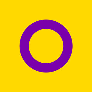 The intersex flag, a bright yellow flag with a rich purple circle in the middle.