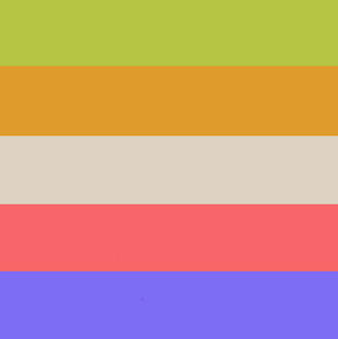 The absgender flag, 5 horizontal stripes which from top to bottom are light green, orange, light grey, light red, and light blue-purple.